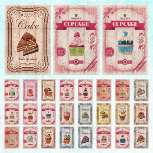 Cake Vintage Metal Sign Kitchen Dessert Shop Pink Girly Wall Sticker Restaurant Doorplate Cup Cake Plaque Bar Home Decoration