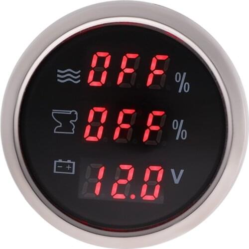 Universal 3 in 1 Multi-Function Digital Gauge Waterproof Water Level Gauges Waste Holding Tank Indicator Voltmeter With Alarm