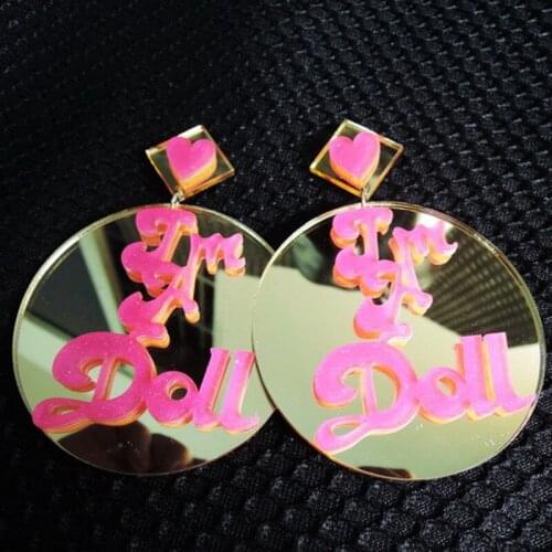 Halloween Party Big Earring Brincos Earrings I AM A DOLL Circle Gold Round MIrror with Sexy Lips Dangle Earrings