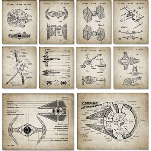 Vintage Star Wars Sci-Fi Aircraft Canvas Posters Wall Art Print Painting Spacecraft Retro Pictures Home Room Decor