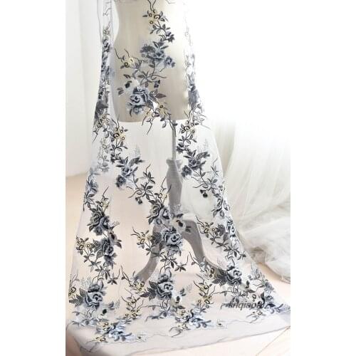 High-grade peony embroidery bud mesh fabric Wedding dress diy decorative accessories Wedding dress fabric