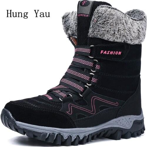 Women Snow Boots Ankle Winter Warm Outdoor Non-slip Casual Shoes Woman Flats Sneakers Fashion Hook & Loop Plus Size 36-42