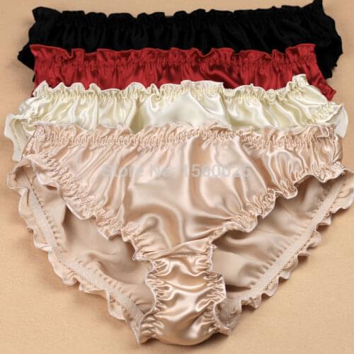 Quality Pure silk Solid Panties Women 100% Mulberry Silk Ruffle Plus Size Briefs M L XL XXL FREE SHIPPING