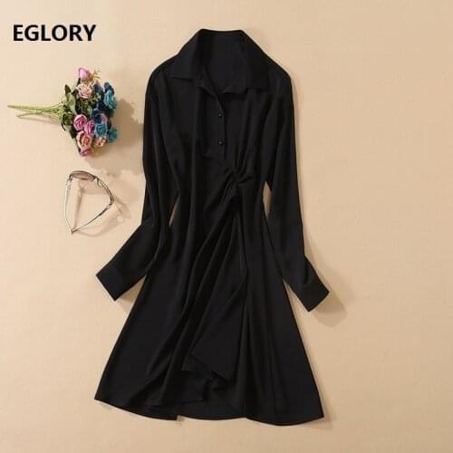 2020 Autumn Fashion Black Dress High Quality Runway Women Turn-down Collar Pleated Patchwork Long Sleeve Casual Basic Dress Lady