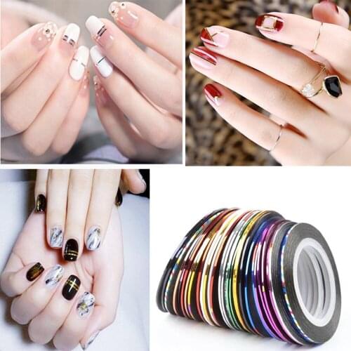 10/20/30PCS Mixed Colour Striping Tape Set Glitter Multi-color Adhesive Line Stickers Color Rolls Nail Decals DIY Nail Tips