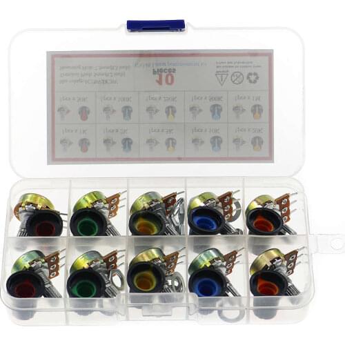 10Pcs/Box WH148 Single Potentiometer Kit B1K/B2K/5K/10K/20K/50K/100K/500K/1M with knobs Single potentiometer set Shaft Nuts