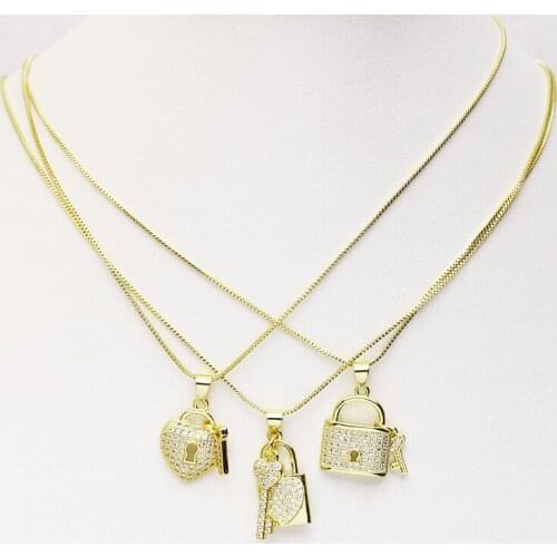 10Pcs Lock shape Pendant Necklace Fashion Gold lock shape jewelry Pendant Necklace Slim chain Jewelry necklace 8380