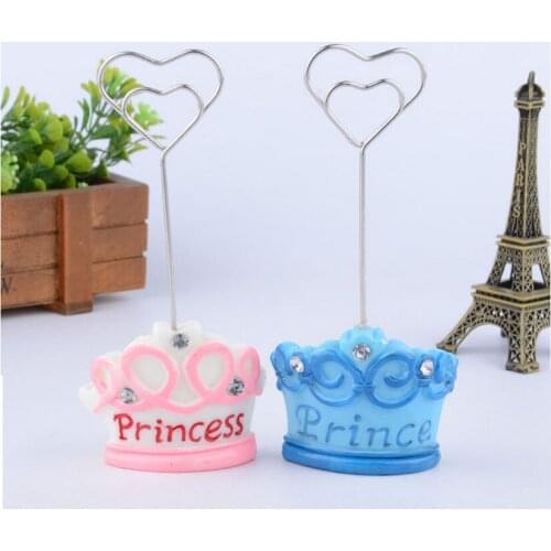 10pcs Blue/Pink Crown Prince Princess Name Number Table Place Card Holder Wedding Party Favor