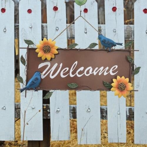 2021 Sunflower Wall Hanging Exquisite Handmade Pastoral American Retro Iron Sunflower Welcome Sign for Garden Address Signs