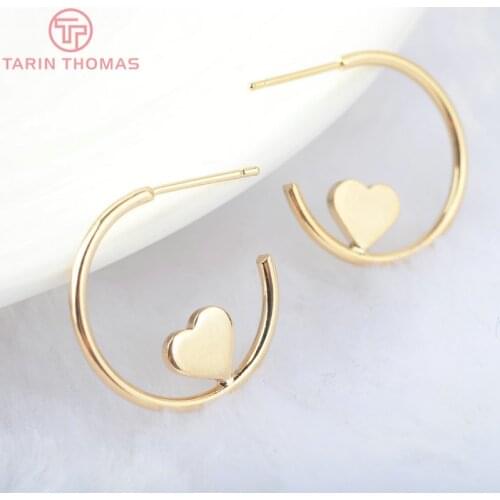 6PCS Diameter 20MM 24K Gold Color Brass with Heart Earrings Loop High Quality Diy Accessories Jewelry Findings