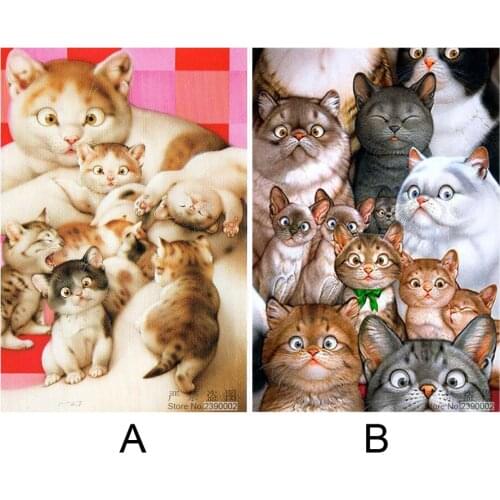 5D DIY Diamond Painting Animal Cross Stitch Cute Cat Family Needlework Home Decorative Full Square Diamond Embroidery Mosaic