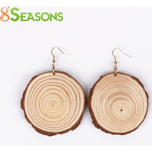 8SEASONS Fashion Wood Drop Earrings New Design Women Trendy Nartural Color Earrings Jewelry 8.1cm x5.8cm(3 2/8" x2 2/8"), 1 Pair