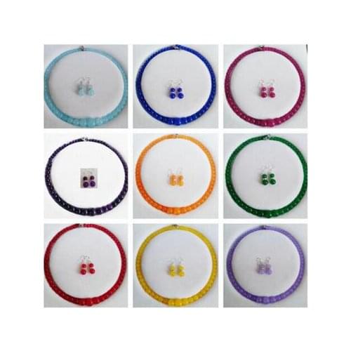Free shipping Colors 6-14mm Multicolor Jade Gemstones Round Beads Necklace Earrings Set