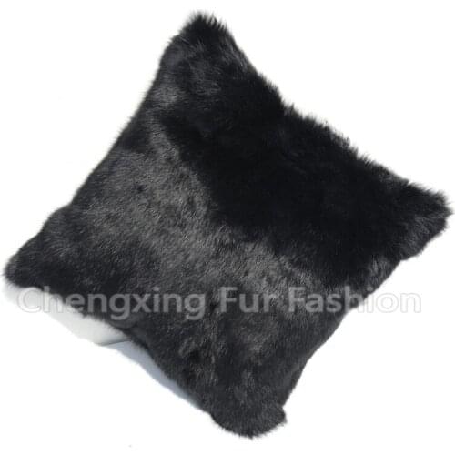 Free Shipping CX-D-05C 45x45cm Black Pillowcase Genuine Rabbit Fur Pillow Cases