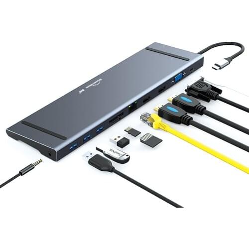 Blueendless USB Type C HUB to HDMI VGA RJ45 Multi USB 3.0 Splitter for Laptop Networking Card Readers Type C HUB Monitor Holder