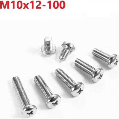 M10 304 Stainless Steel Cross Recessed Round Head Bolts 10mm X 12 14 30 35 40 45 50 55 60 75 80 85 90 95 100mm Pan Head Screws