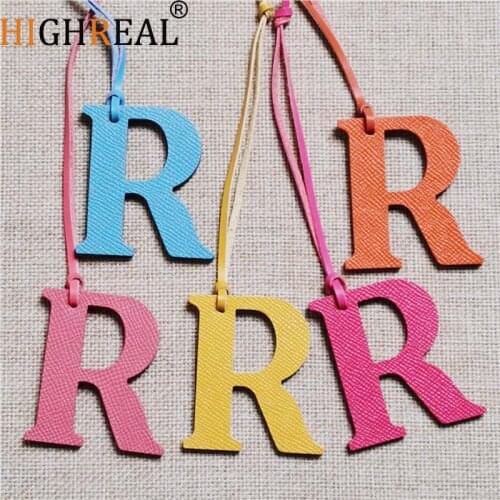 HIGHREAL Custom Made Luxury Genuine Leather Character Letter R Keychain Women Bag Charm Backpack Pendant