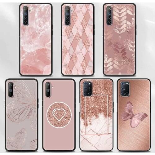 Gold Pink Rose Glitter Hearts Case For Realme GT Neo 8 7 6 Q2 Pro 7i Q2i C25 C21 C20 C15 C11 C3 V15 V13 X50 5G Cover Capa