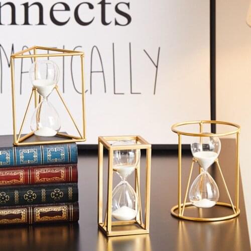 New 5 Minutes Metal Hourglass Sand Time Timer Ornaments Glass Geometric Home Ornaments Sandglass Kitchen Decoration Crafts