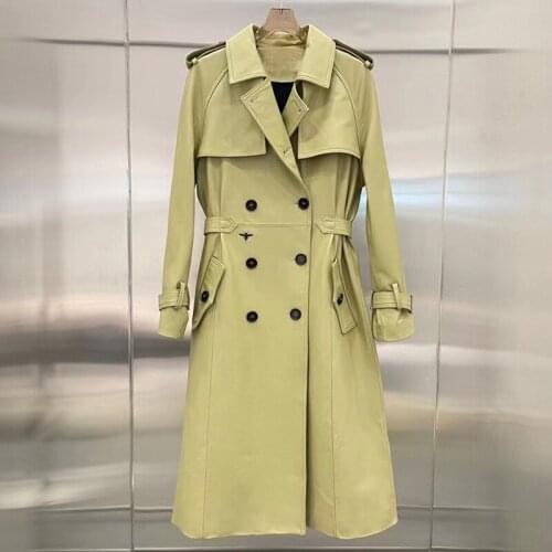 X-Long spring Coat Womens Jacket Genuine Leather Real Sheepskin Clothes 2021 New Arrival Outerwear Double Breasted