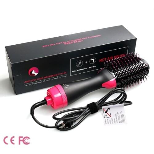 Dropshipping 2 IN 1 One Step Hair Dryer Hot Air Brush Hair Straightener Curler Comb Roller Electric Ion Blow Dryer Brush