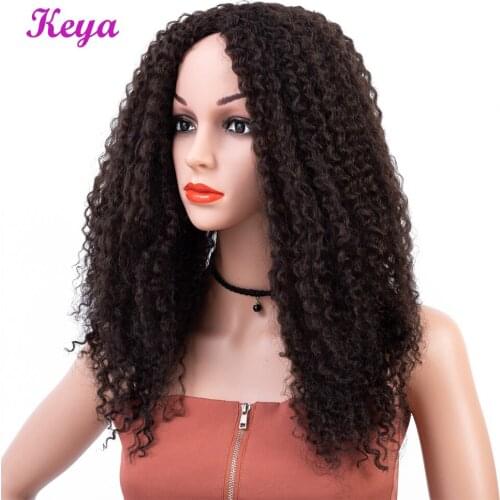 Keya 18 Inch Long Afro Kinky Curly Wigs Medium Brown African Hair style Heat Resistant Fiber Synthetic Wigs for Black Women