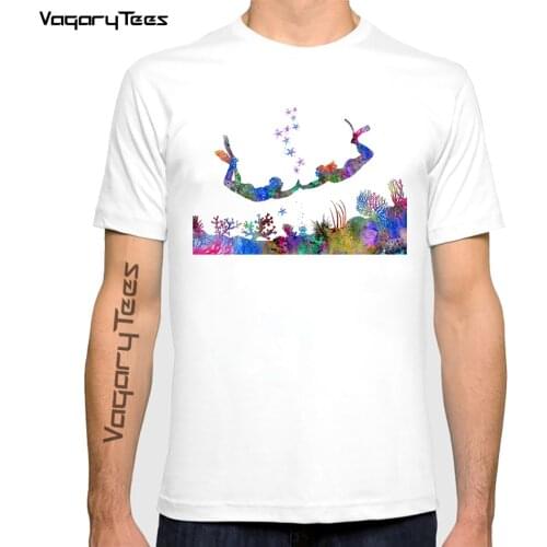 Fashion Watercolor Design Scuba divers couple T Shirt Summer High Quality Fitness T-Shirt Mens Short Sleeve Tee Tops