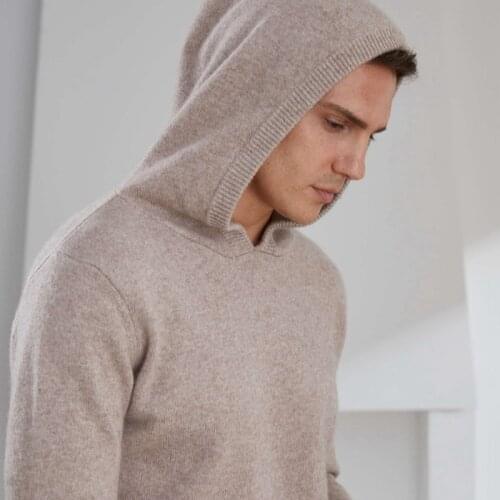 Top Grade Man Sweaters With Hat Thick Warm 100% Goat Cashmere Knitted Jumpers Male 2020 Winter New Long sleeve Pullovers