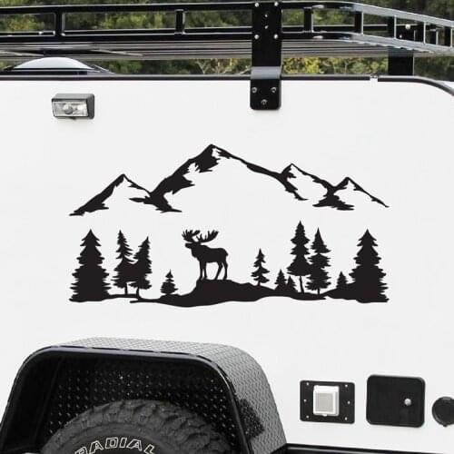 Car Decoration Outdoor Hiking Decal RV Camper Off-Road Moose Tree Forest Mountain Silhouette Vinyl Art Sticker Wallpaper