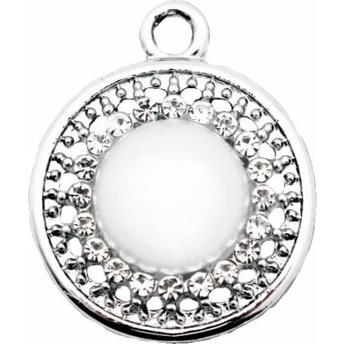 Newest 20pcs/lot Metal Silver Hollow Out Round Crystal Pearl Dangle Charms Lobster Clasp Charms For Bracelet Bangles DIY Jewelry