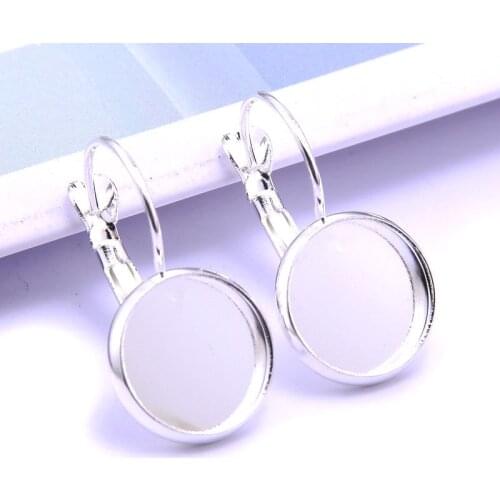 Wholesale 12mm 16 mm French Lever Cabochon Earring Setting Blank Earring Base Cameo Bezels Tray For Jewelry Making Supplies