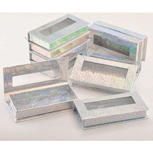 Wholesale Eyelash Packaging Box Lash Boxes Package Custom Rectangle Silver Glitter False Eyelashes Makeup Storage Case Vendors