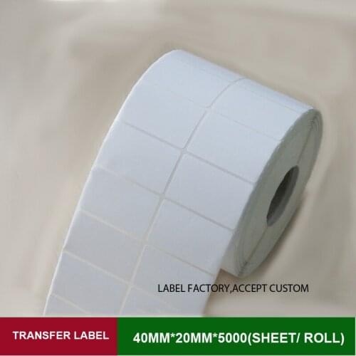 Transfer label stickers 40*20mm*5000sheets one roll double row barcode labels can custom logo wholesale with a favorable price