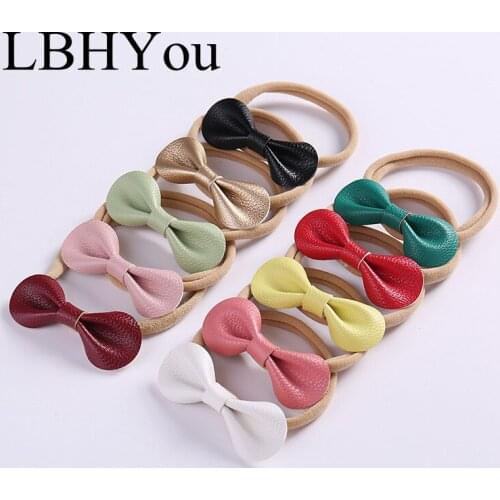 5pcs/lot Newborn Baby Pu Leather Nylon Headbands Sweet Round Knot Elastic Nylon Hairbands Infant Stretchy Bows Hair Accessories