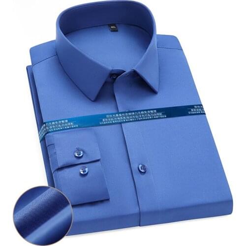 Solid Men Dress Shirts Office Long Sleeve Regular Fit Business Mens Social Shirt without Pocket Soft Cool Causal for Summer New