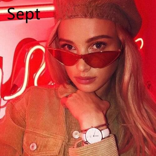 Sept Triangular Cat Eye Sunglasses One-piece Metal Frame Colorful transparent Lens Sun Glasses Fashion Women Brand Designer