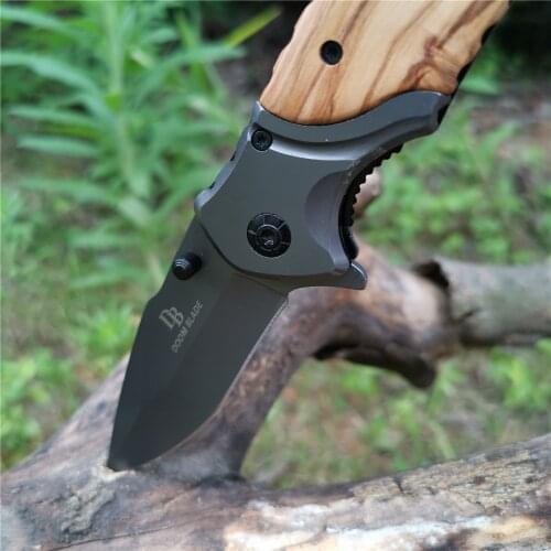 USA Folding Knife 5CR15MOV Steel Wood Handle Titanium Back Spacer Tactical Camping with Waist Clip