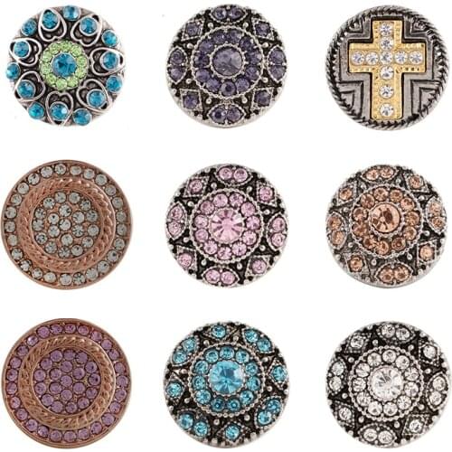 Rhinestone Flower 20mm Metal snap button jewelry DIY bracelet KD1040