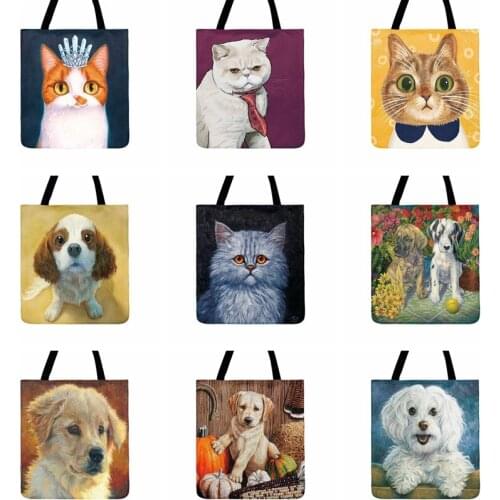 Super Cute Puppy Kitten Painting Print Tote Bag For Women Casual Tote Outdoor Beach Tote Bags Shopping Bag Ladies Shoulder Bags