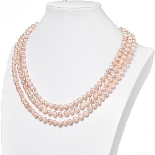 Glittering Orange 7-8mm 3 Rows Freshwater Natural Pearls Necklace Smooth Beads Diy Making jewelry Gifts 18inch H460