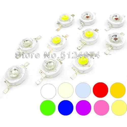 5pcs High power LED lamp beads 1W 3W white light warm white red green blue golden yellow Cyan Pink Purple UV bright flashlight