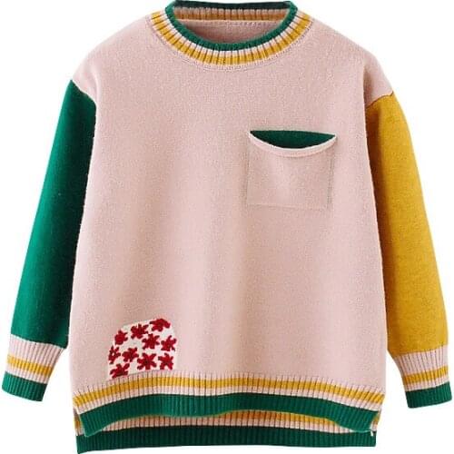 Toddler Girl Sweater New Kids Knitted Pullover Sweater Autumn Winter Children Patchwork Warm Outfits Tops Clothes Girls Sweaters