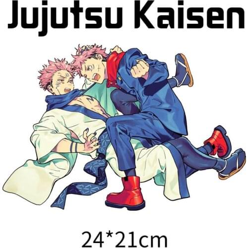 Anime Jujutsu Kaisen Heat Transfer Stickers Iron on Vinyl Patches Black White Gay Patches Spoof Thermo Stickers Tshirt Appliques