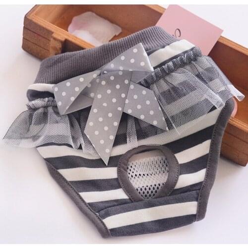 Sanitary Dog Physiological Pants Cotton Stripe Washable Female Dog Short Panties For Pets Lace Bowknot Menstruation Puppy Briefs