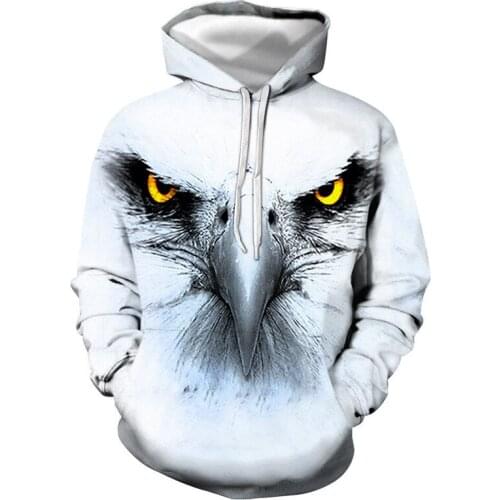 2021 Spring and Autumn European and American Foreign Trade Eagle Head 3D Digital Printing Hooded Pocket Pullover