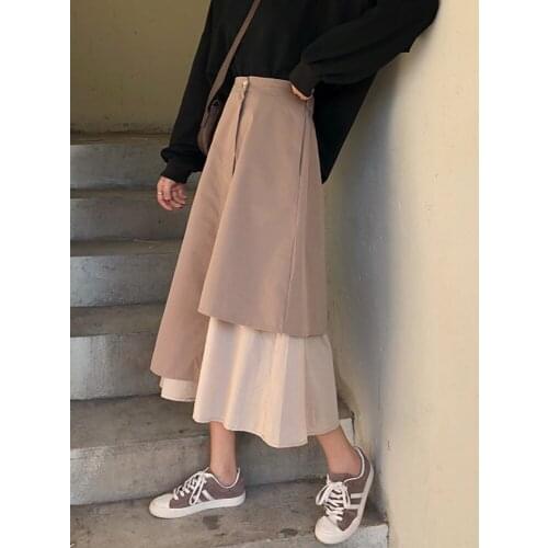 WERUERUYU 2019 Summer High Waist Irregular Skirt Women Solid Bow tie Belt Split s Lady Casual Large Size long