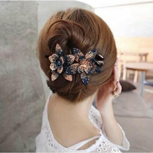 Women Hair Claw Rhinestone Hairclip Jewelry Flower Decoration Fashion Hairpin SANA889