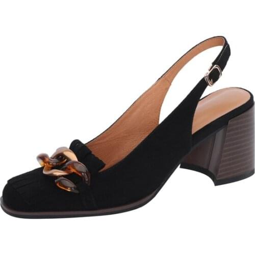 EGTPINAOP Womens Sandals Summer New 2021Genuine Cow Leather Baotou Slipper Female High HeelsSuede Retro Style Tassel Decoration