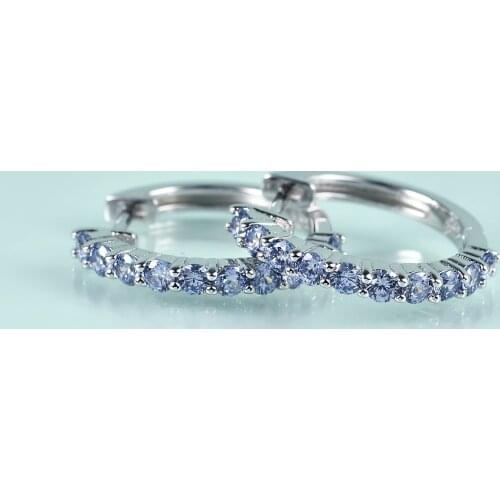 GEMS BEAUTY 925 Sterling Silver Huggies Earrings For Women 2021 Round Light Tanzanite Blue Simulant Diamond Hoop Earrings