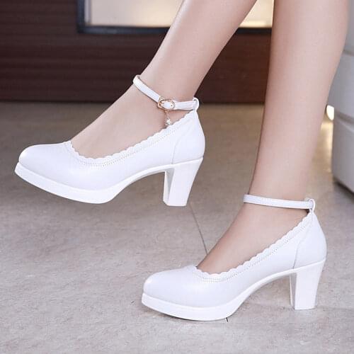 Big Size 32-43 Block Heels Platform Shoes Women Pumps 2021 Medium Heel Spring Wedding Shoes Ladies Office Party Dance Shoe